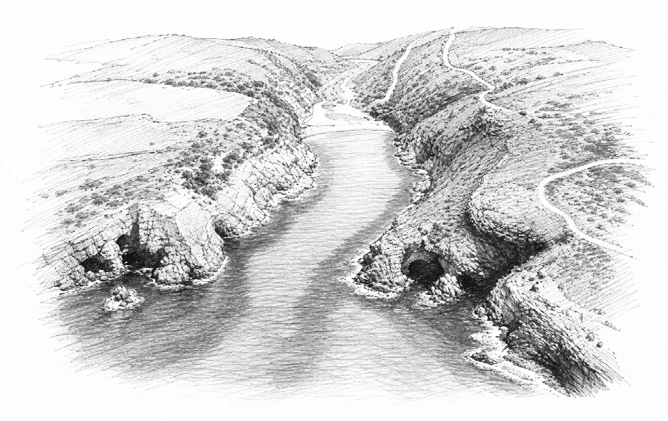 Schizzo artistico dell'insenatura di Cala Lunga