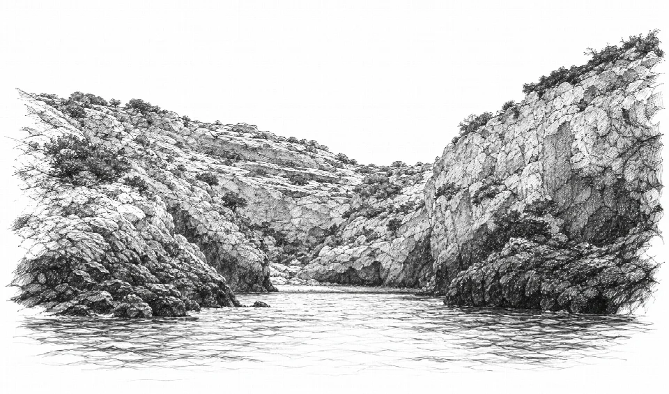 Schizzo artistico dell'insenatura di Cala Vinagra