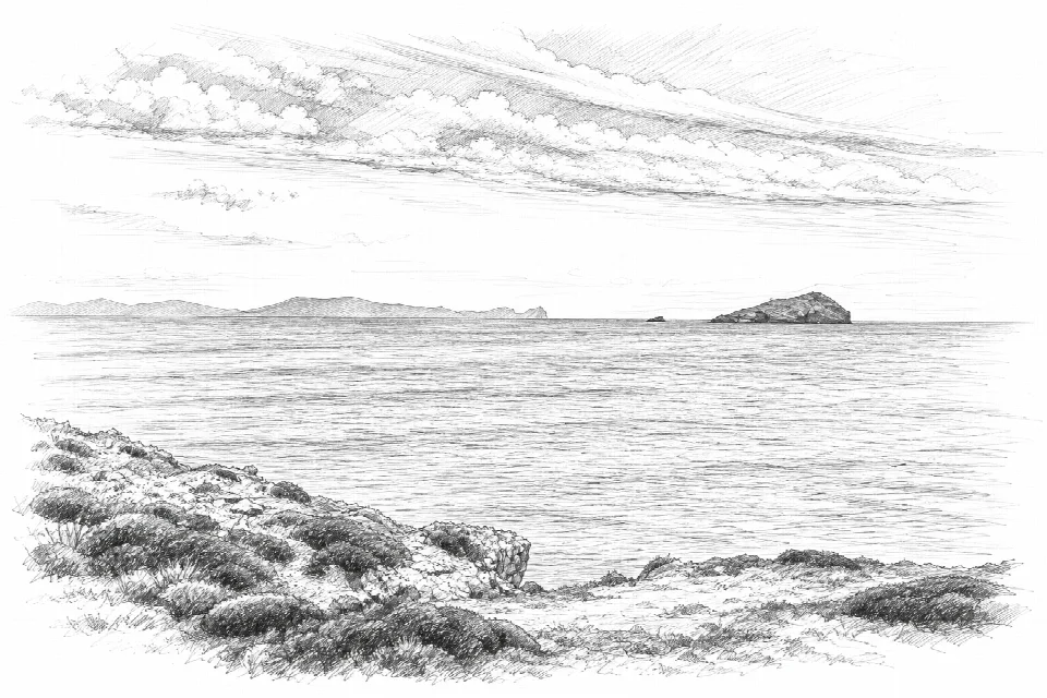 Schizzo artistico del panorama di Capo Sperone