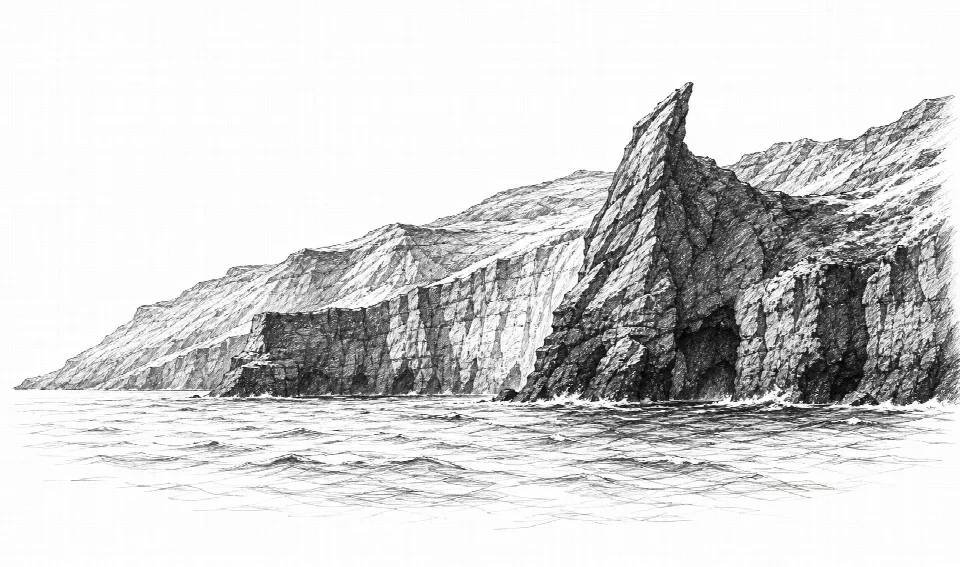 Schizzo artistico delle falesie del Golfo del Becco