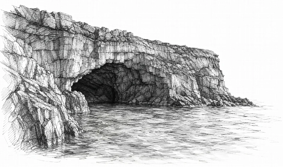 Schizzo artistico di Punta e Grotta delle Oche
