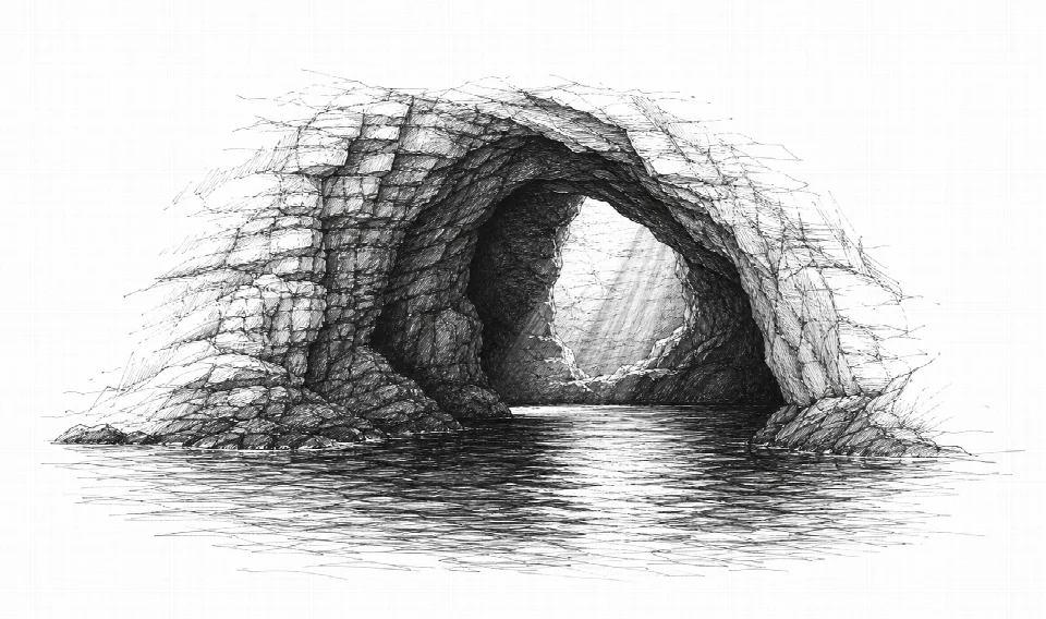Schizzo artistico della Grotta delle Sirene