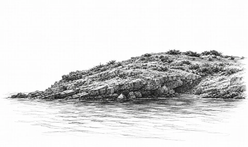 Schizzo artistico della costa rocciosa di Punta Caragoli