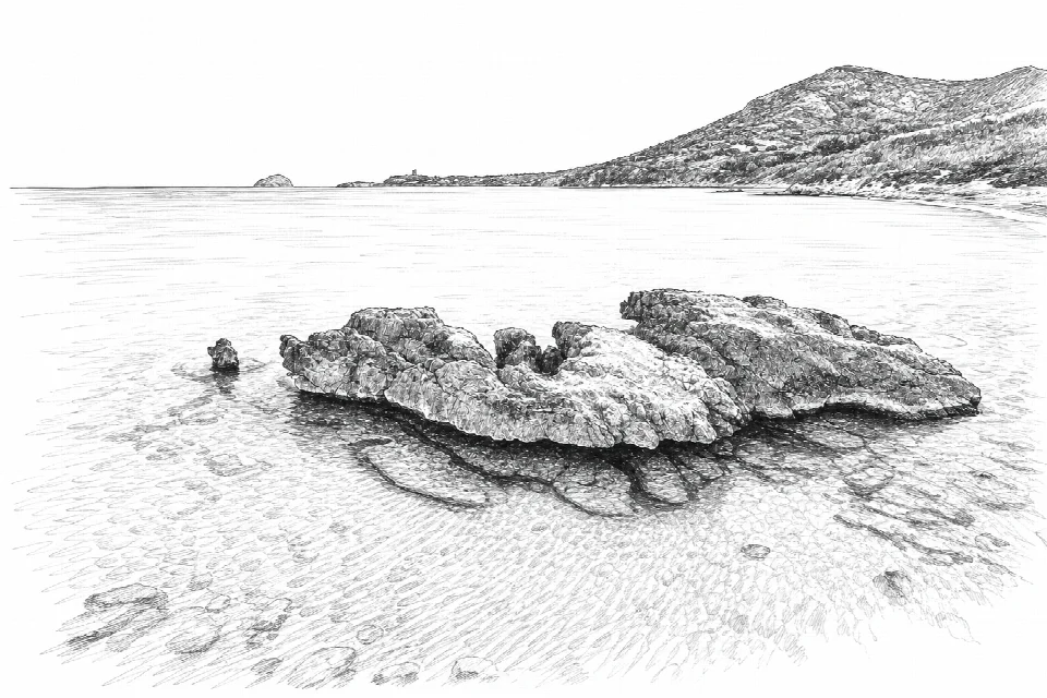 Schizzo artistico della Spiaggia Coe Quaddus