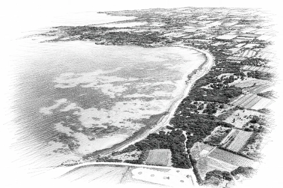 Schizzo artistico della Spiaggia Grande di Calasetta